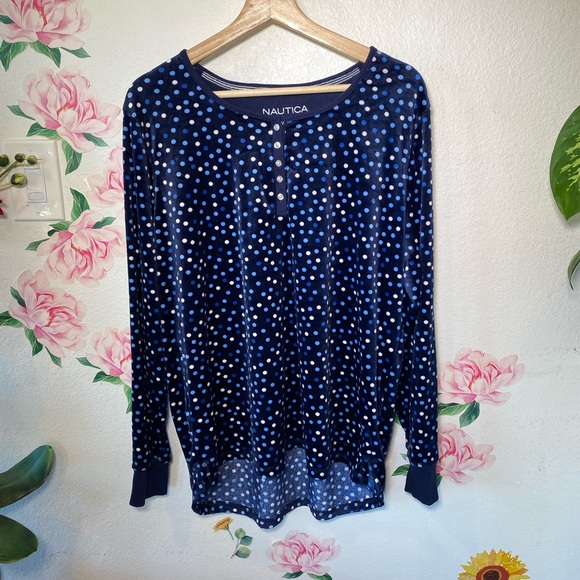 Nautica Tops - NAUTICA Super soft warm cozy blue polka dot long sleeve woman’s size XL